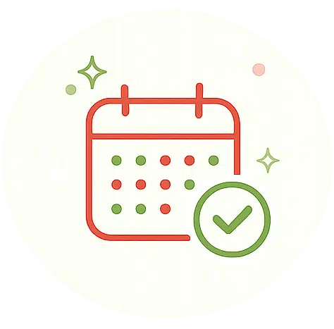 Icône de calendrier avec coche verte